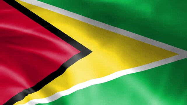 Guyana national flag waving in the wind with smooth fabric texture showing vibrant colors in this high definition digital animation motion footage background perfect for patriotic and global broadcast