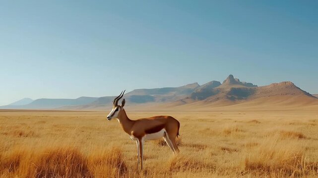 Springbok Antelope in Golden African Savannah