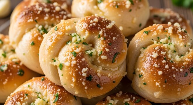 Golden Garlic Knots with Parsley Sprinkled on Top in Warm Lighting