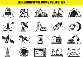 Exploring space icons collection flat vector illustration with isolated transparent background. © Shohel