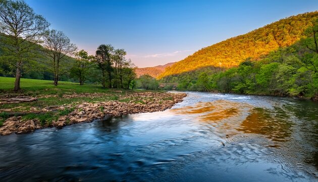 Springtime Sunrise Over Elk River At Clendenin West Virginia