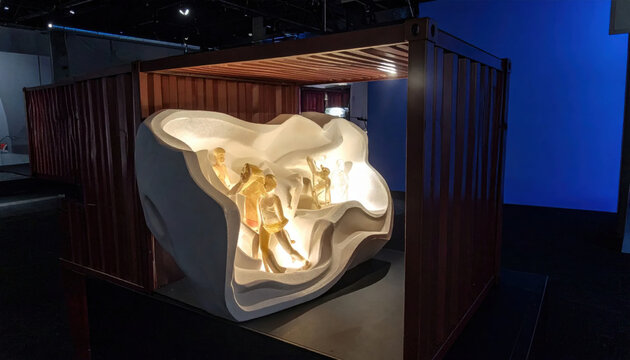 Abstract Human Figure Sculpture Displayed Within a Modern Museum Art Exhibit