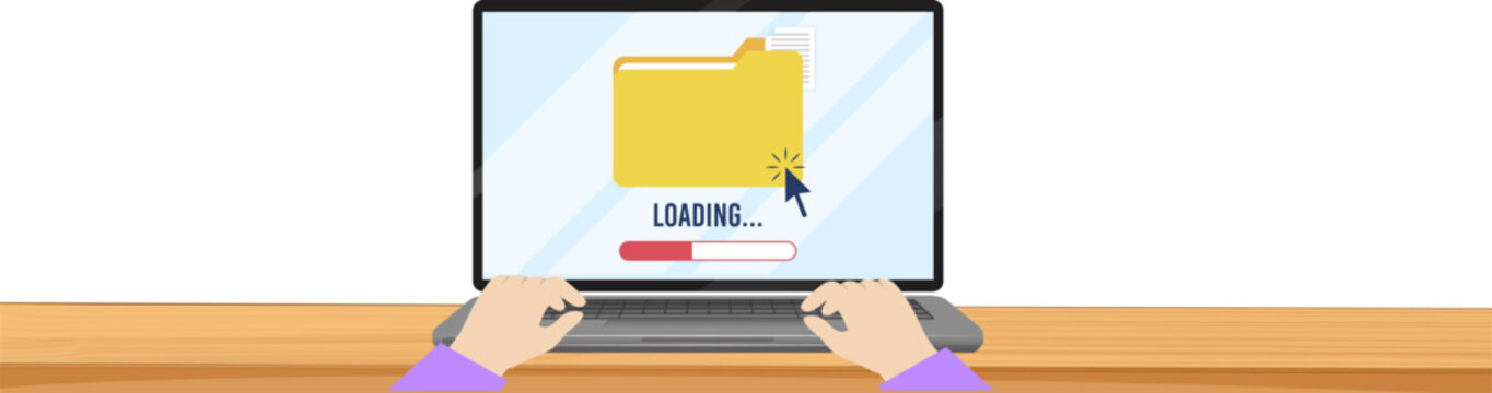 Laptop Loading Screen Vector, Folder Download Progress Illustration