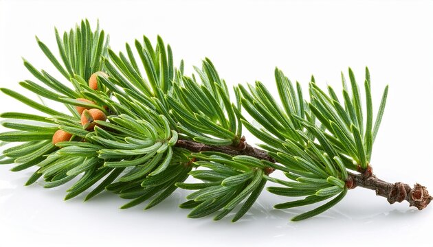 Juniper Green Twig With Fresh Needles On White