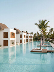 Fototapeta premium Luxury resort with palm trees and swimming pool