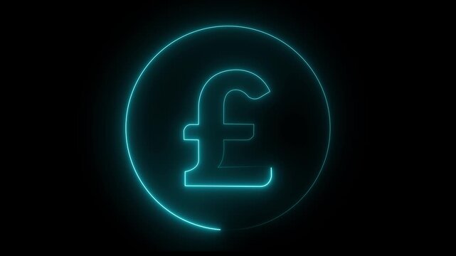Glowing neon pound sign Icon animation. financial symbol, digital currency, wealth icon. Neon pound icon animation. Glowing neon pound money icon, looped animation. pound currency sign,bank.4k motion