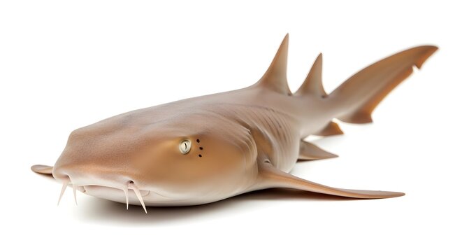 Nurse shark swims forward with light studio backdrop showcasing its unique features and underwater marine life