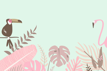 Pink summer tropical bird border, green design © Rawpixel.com