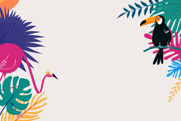 Colorful tropical leaf flamingo background, beige design © Rawpixel.com