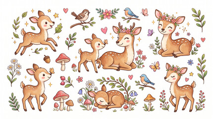 Fototapeta premium set of cartoon animals deer