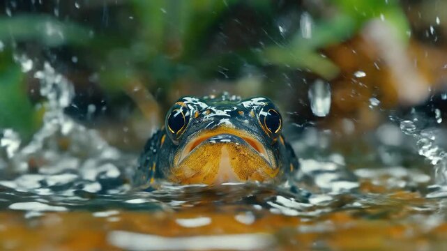 Frog Submerged in Water During Rain