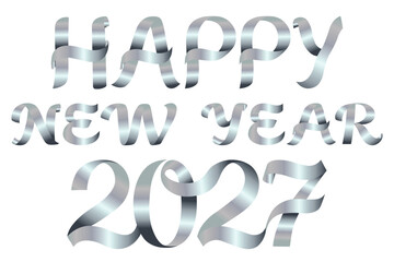 Happy New Year 2027 Silver Ribbon Typography Vector Design © BADANA AKTER