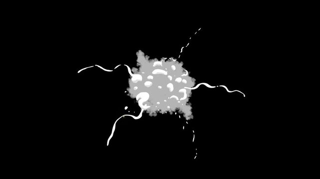 4k realistic cartoon puff smoke dust explosion animation fx, alpha channel blast jet shockwave black background vfx loop flash comic frame by frame chroma key stream bang overlay pack