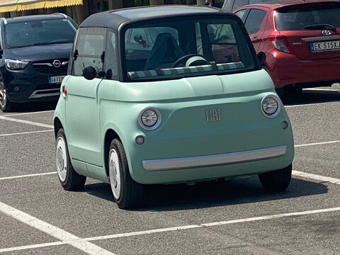 FIAT Topolino electric quadricycle parked in Castelvetro Piacentino, representing sustainable urban mobility