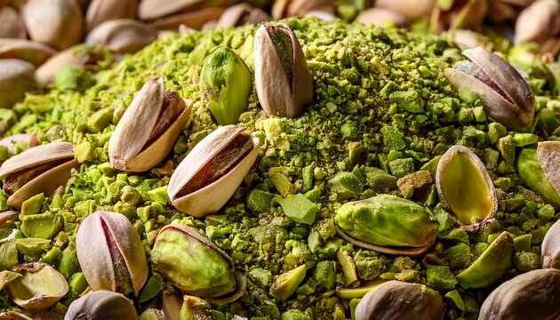 Closeup Up Macro Texture Of Crushed Pistachios