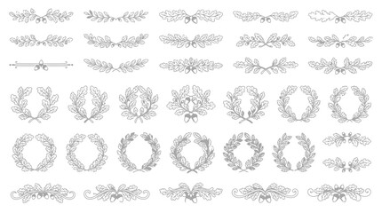 Oak leaf and acorn dividers and borders for vintage design elements rustic style. © Tah