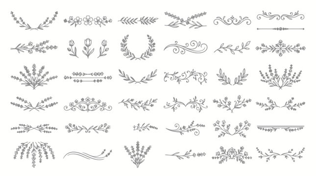 Lavender and floral dividers and borders for decorative design elements rustic style.