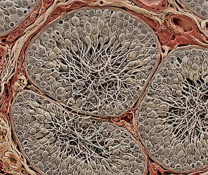 cross-section of human seminiferous tubules under SEM.