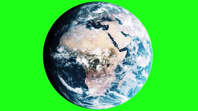 Rotating Blue Planet With Continents for Environmental Video Production on Green Screen