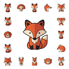Obraz premium Cute Cartoon Fox and Forest Animals Set, Vector Illustrations