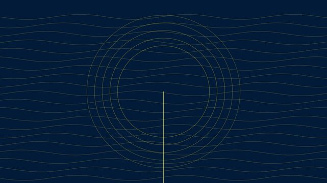 Abstract radar scanner animation with rotating sweep and concentric circles on dark blue wavy 4k background