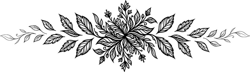 Hand drawn floral divider, decorative botanical element with leaves and flowers for wedding invitations and greeting cards transparent background © SampaRani