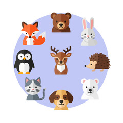 Fototapeta premium Cute Forest Animals Collection Flat Design Icons