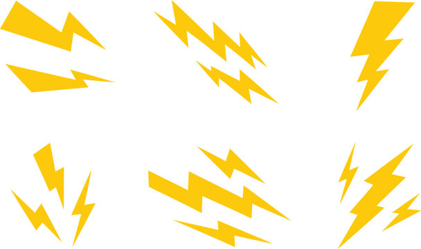 Thunderbolt icons featuring cartoon lightning, electric flashes, comic bursts, sound effects, and power symbols for creative design