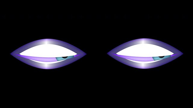 2d vector bright blue eye animation, cartoon eyes animation of angry, happy, sad, looking around the black screen, animated eye loop asset for ui, video, and playful visual content, 4k