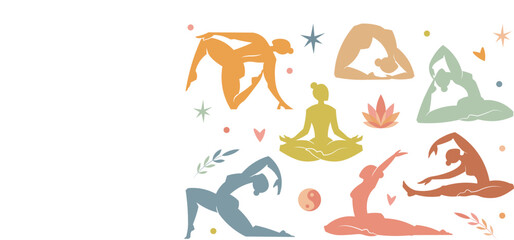 Obraz premium Yoga character set with women practicing yoga poses
