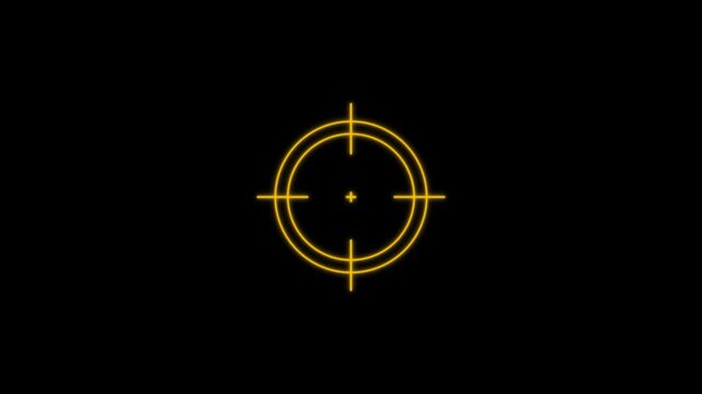 Glowing neon light target icon animation. Military training, Military target icon animation on black background. Crosshair, gun aim, sniper target.4k quality animation video
