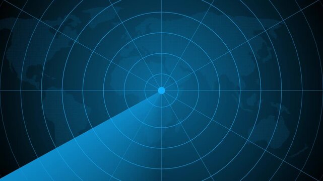 Abstract radar screen digital interface. Futuristic radar screen interface with cyan digital grid and scanning beam. Radar screen showing scan results, multiple targets detected.4k quality video.