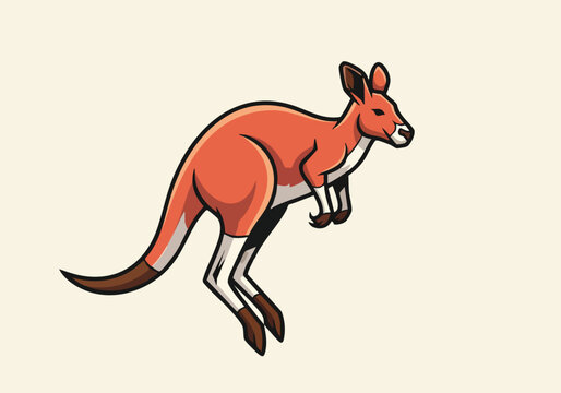 Cartoon kangaroo in mid hop motion