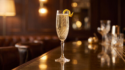 Sparkling champagne cocktail with lemon twist in crystal glass © MUHAMMAD
