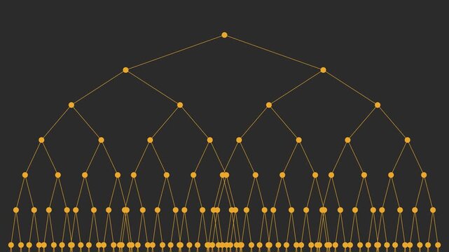 Binary tree data structure network connection visualization animation 4k algorithm