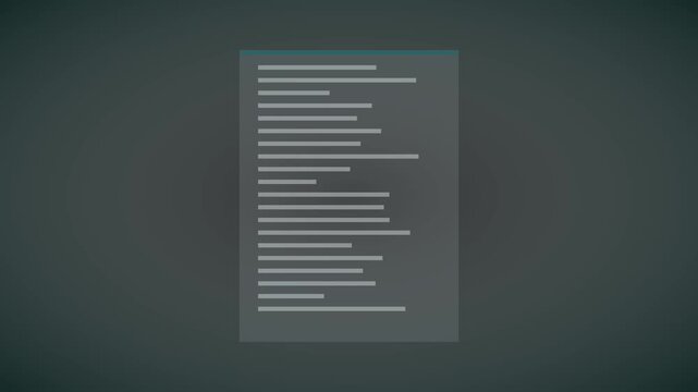 Digital document scanning animation with moving progress line for data processing and business analysis 4k