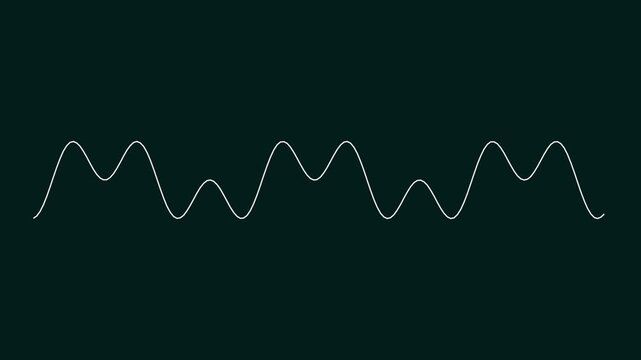 Minimalist audio waveform animation: pulsing sound frequency line on dark 4k background, for digital media, and music production