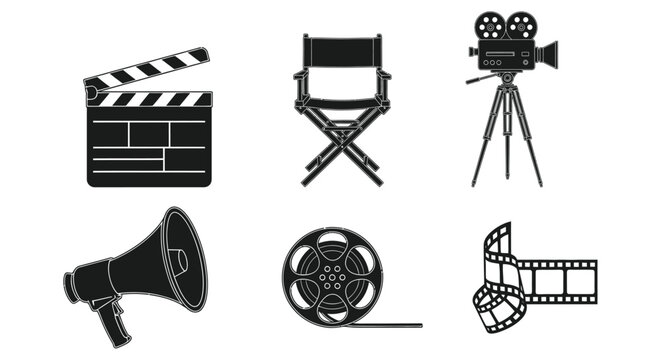 Filmmaking Equipment Silhouette Collection On White Background