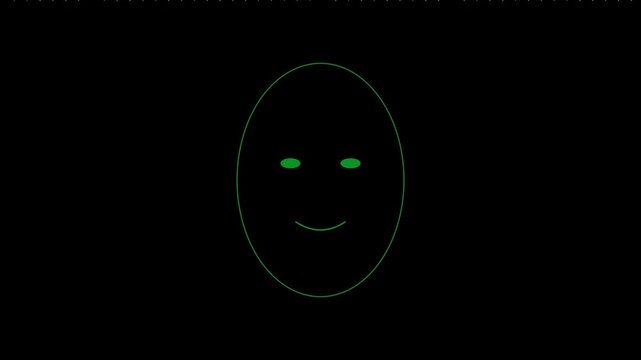 Minimalist green neon outline face animation: abstract digital human head for technology and artificial intelligence concepts 4k
