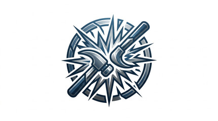 Hammer striking metal with explosive impact effect. © Syuli