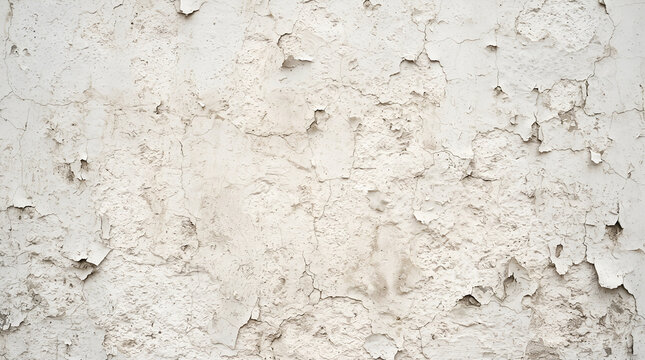 A close-up shot of a worn plaster wall with peeling paint in an old building.