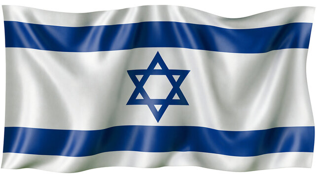 Waving Israeli flag with Star of David, isolated on transparent background
