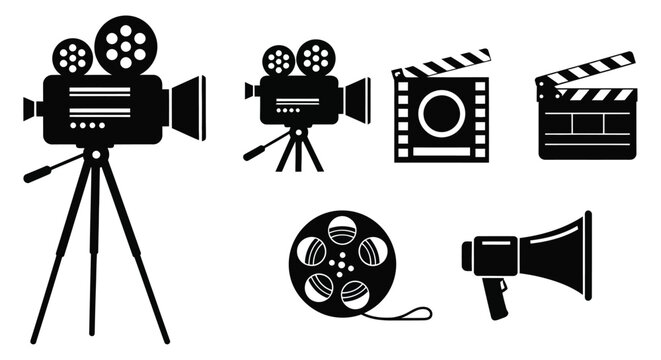 Film industry Silhouettes On White Background 