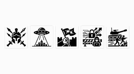 Fototapeta premium Set of Military and Cyber Warfare Strategy Icons