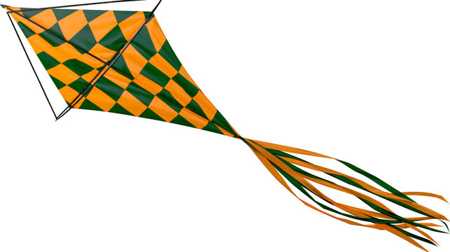Diamond shaped kite with orange and green checkerboard pattern, isolated on transparent background