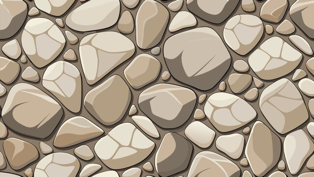 Seamless Beige Natural Stone Mosaic Texture Background Vector, Irregular Pebble Tile Pattern