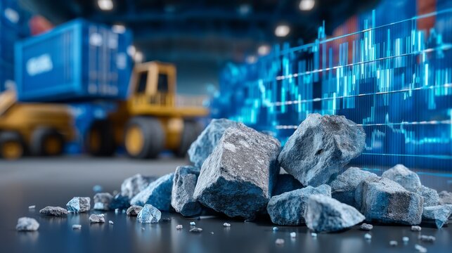 Cobalt Mineral Supply Chain Concept with Raw Rocks and Industrial Background