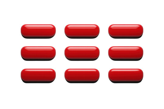 Red glossy buttons or capsules with rounded edges and shadow, arranged in a grid with a transparent background