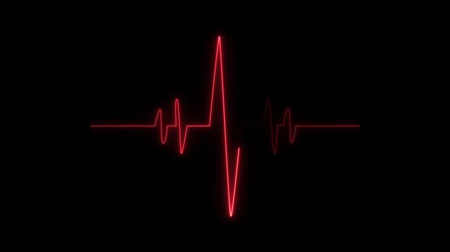 EKG heartbeat line glowing animation, Animated blue heartbeat pulse moving across a black background. health and fitness concept animation.