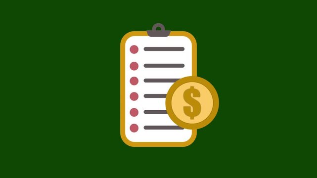 Financial Checklist and savings coin animation. Clipboard featuring a checklist and a gold coin. Finance, budget planning, savings concept animation.